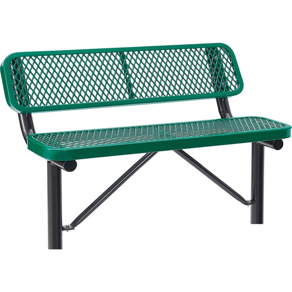 Global Industrial 4ft Outdoor Steel Bench w/ Backrest, Expanded Metal, In Ground Mount, Green 695743IGN - main